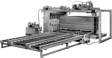 This automated vacuum sheet feeder from Union Tool accepts a stack of wood, plastic or metal sheets and feeds them one at a time to a conveyor line or a processing machine.
